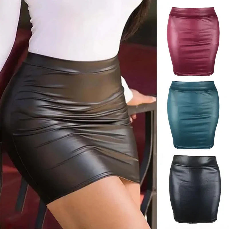 Women’s faux leather high-waist pencil mini skirt | 3KDyn