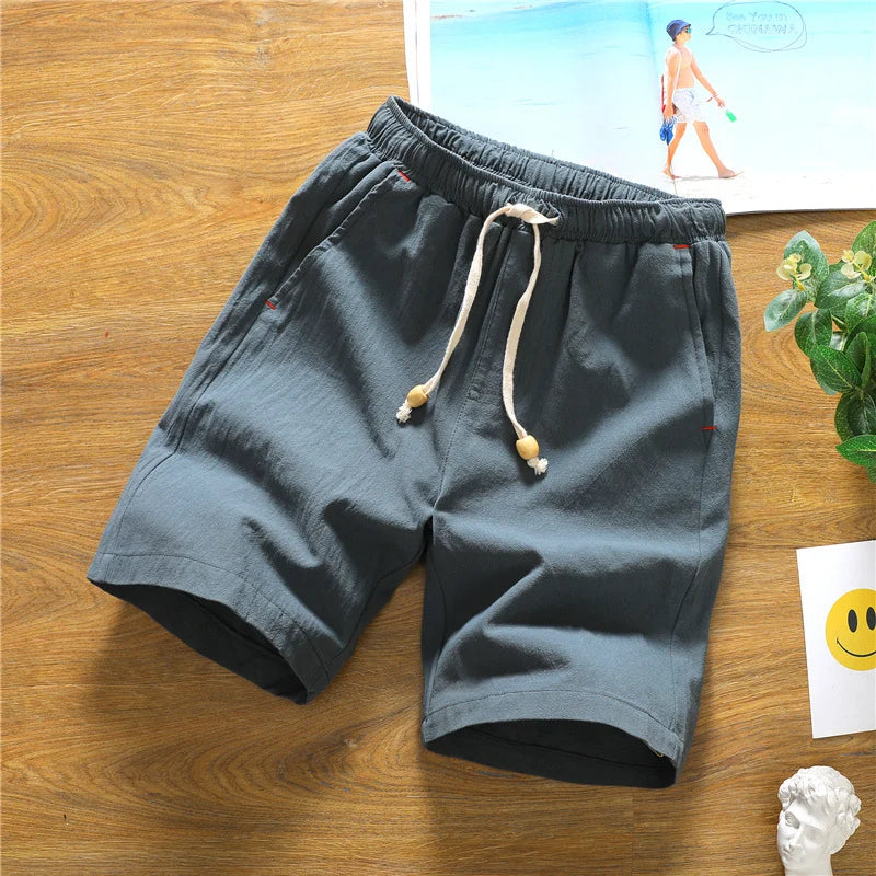 Summer Shorts for Men Cotton Elastic Waist Solid Color Loose Fitting Casual and Versatile Breathable Pure Cotton Home Pants - 3KDyn