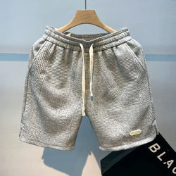 Summer Running Shorts for Men Casual Jogging Sport Short Pants Wave Pattern Solid Color Drawstring Loose Dry Gym Sports Shorts - 3KDyn
