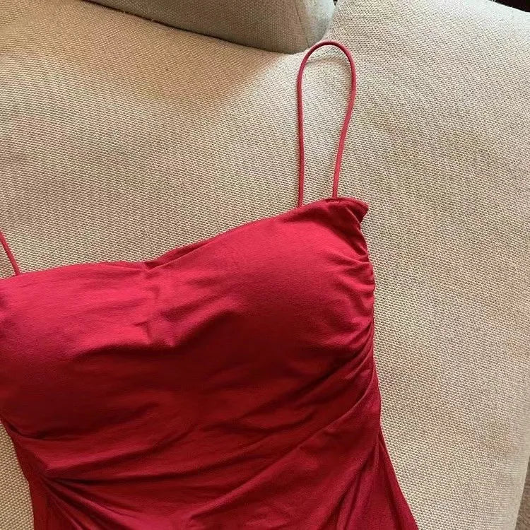 Red ruched sleeveless cami top