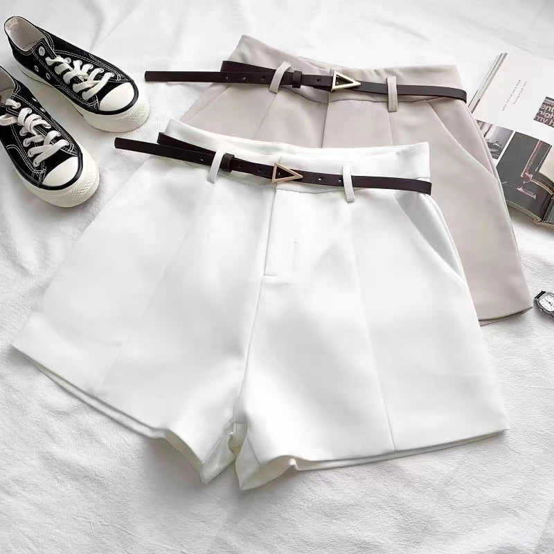 ITOOLIN Casual Women's Shorts A-line High Waist Short Chic Office Lady Shorts With Belted Vintage Female Trousers Spring Summer - 3KDyn