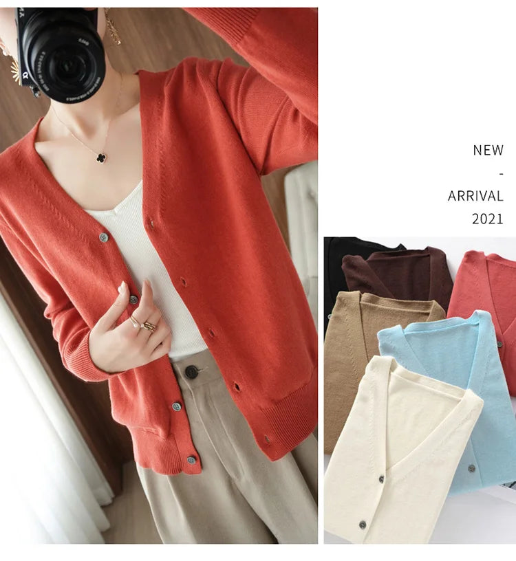 Women’s cotton V-neck button cardigan