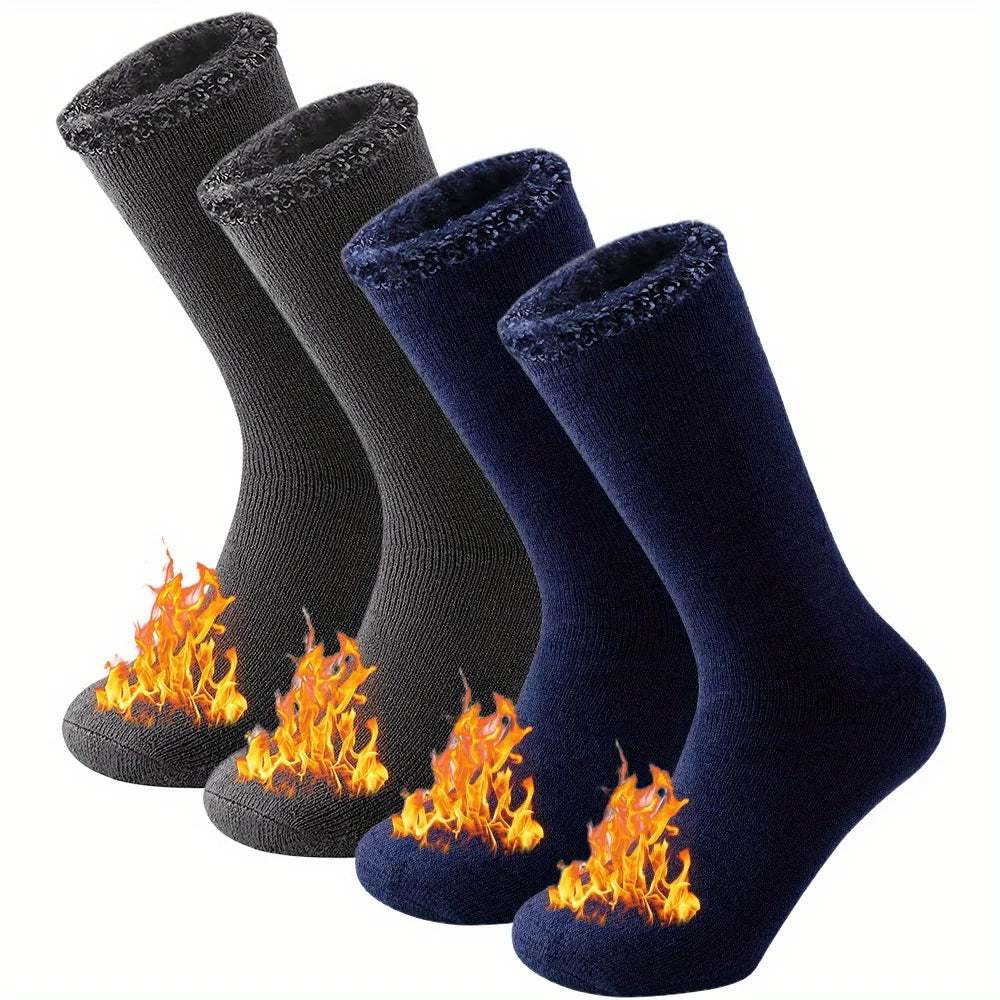 2-Pack Thermal Crew Socks (Unisex) – Fleece-Lined Winter Socks for Hiking & Skiing - 3KDyn
