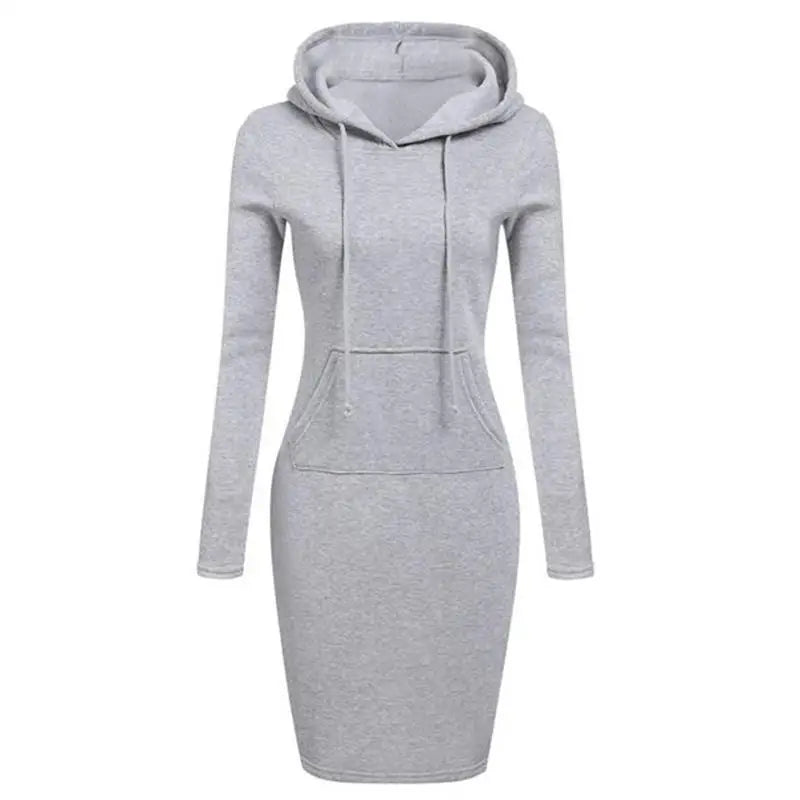 Long Sleeve Hoodie Dress with Pockets – Slim Fit Casual Style - 3KDyn