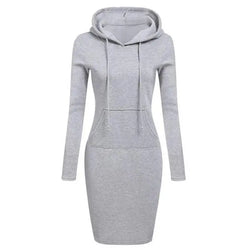 Long Sleeve Hoodie Dress with Pockets – Slim Fit Casual Style - 3KDyn