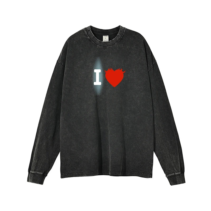 Washed Graphic Long Sleeve T-Shirt – Vintage Oversized Streetwear for Women - 3KDyn