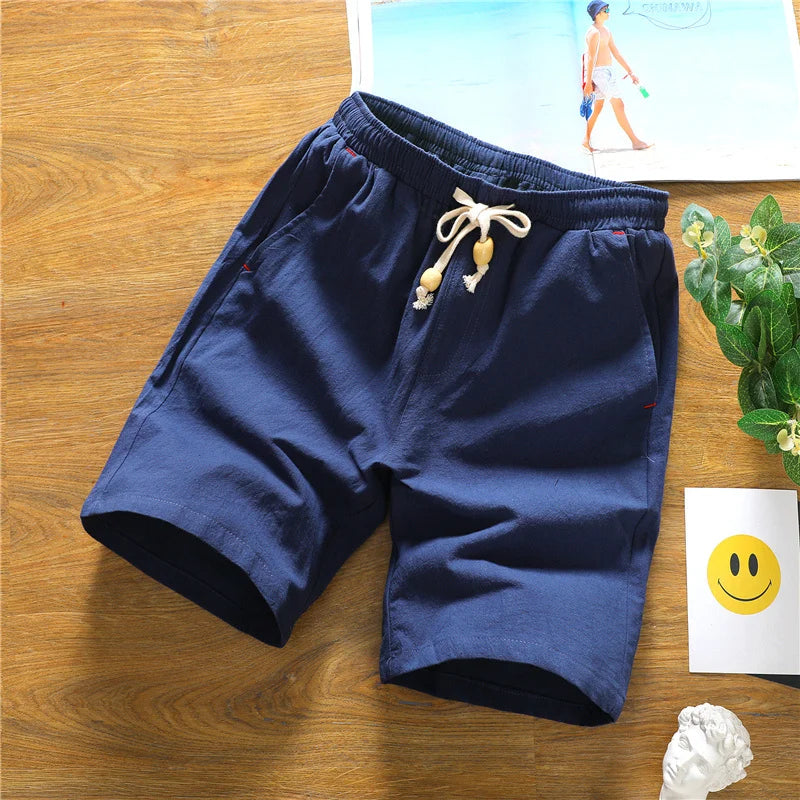 Summer Shorts for Men Cotton Elastic Waist Solid Color Loose Fitting Casual and Versatile Breathable Pure Cotton Home Pants - 3KDyn