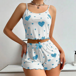 Women’s Heart-Print Pajama Set – 2-Piece Cami Top & Shorts - 3KDyn