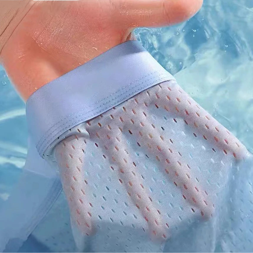 Mesh boxer briefs close‑up / waistband / packaging — assorted colors | 3KDyn