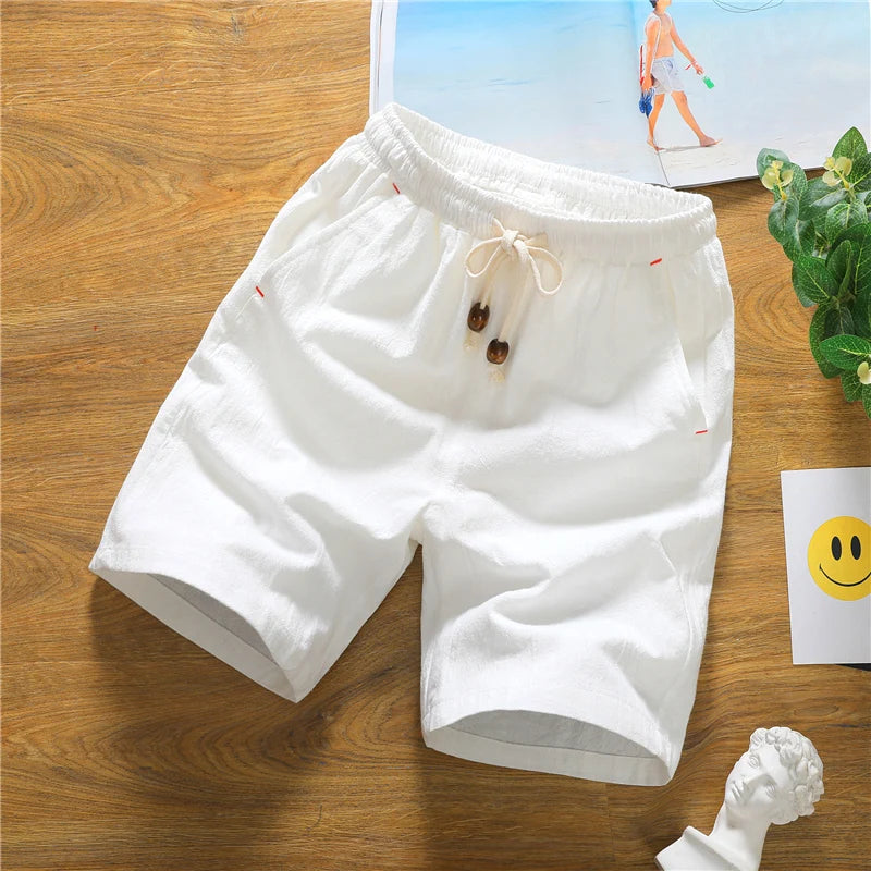 Summer Shorts for Men Cotton Elastic Waist Solid Color Loose Fitting Casual and Versatile Breathable Pure Cotton Home Pants - 3KDyn