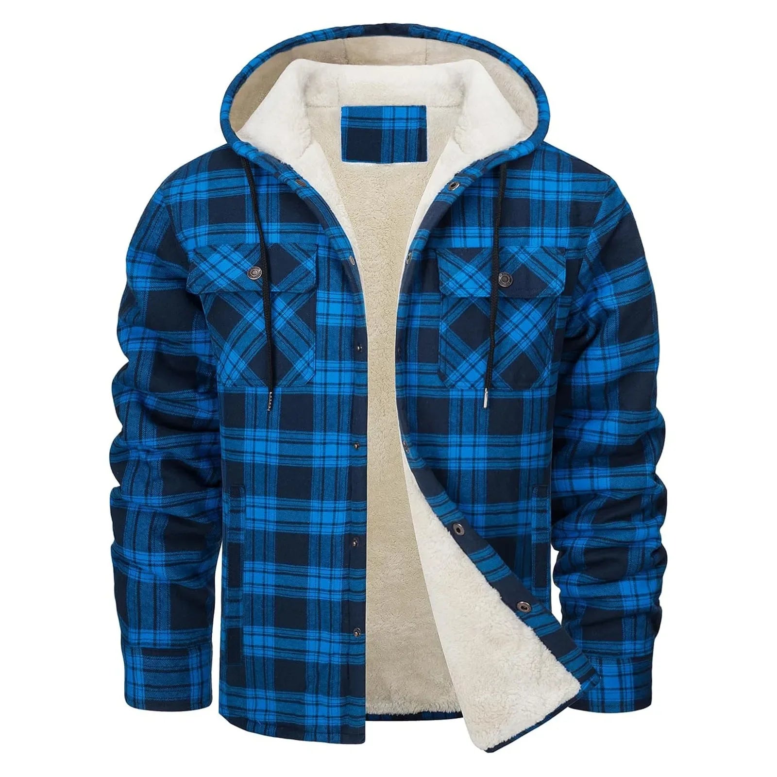 Men’s sherpa-lined plaid hooded shirt jacket
