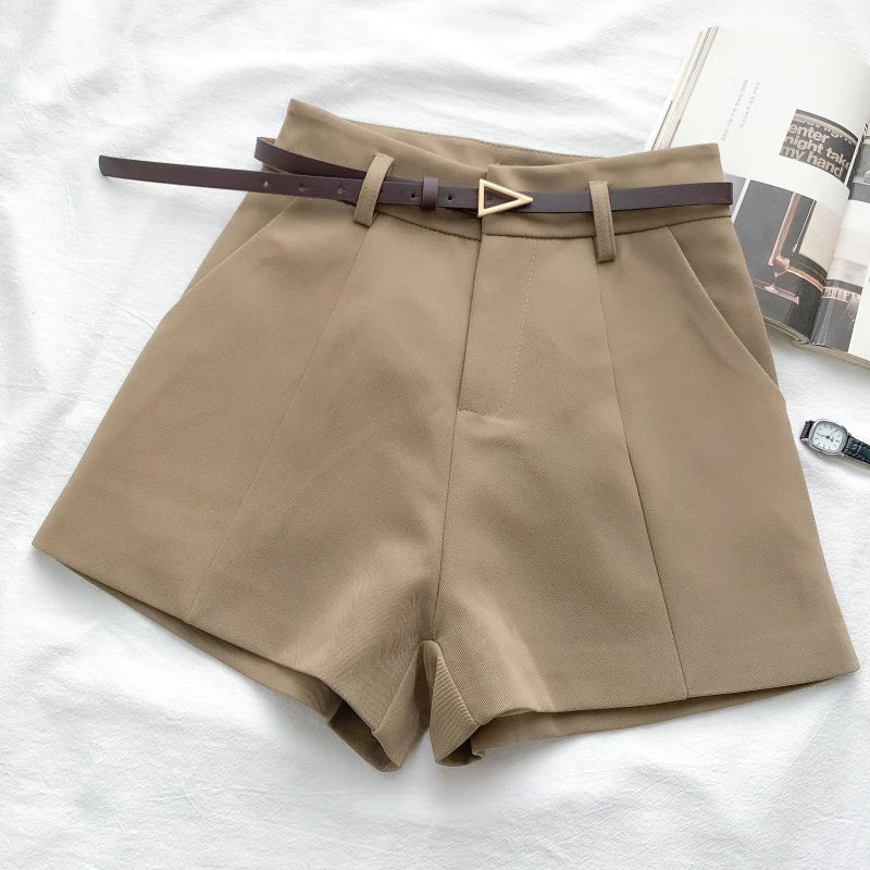 ITOOLIN Casual Women's Shorts A-line High Waist Short Chic Office Lady Shorts With Belted Vintage Female Trousers Spring Summer - 3KDyn