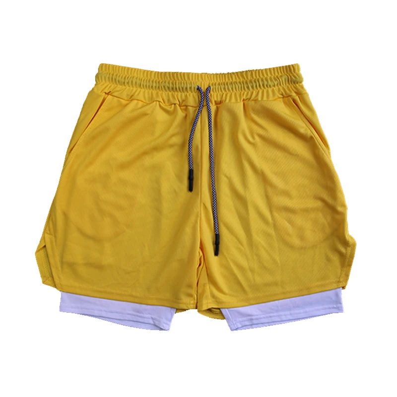 Men's Double Layer Fitness Shorts Drawstring Mesh Lining Elastic Waist Breathable Quick Dry to Beach Pool Summer Male - 3KDyn