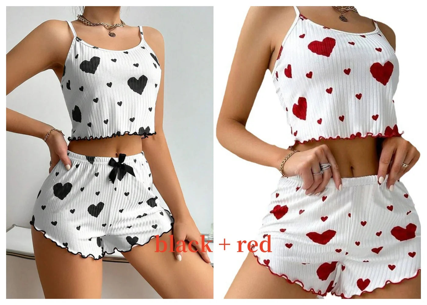Women’s Heart-Print Pajama Set – 2-Piece Cami Top & Shorts - 3KDyn