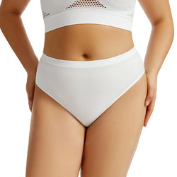 White high-waisted bikini bottom on a white background