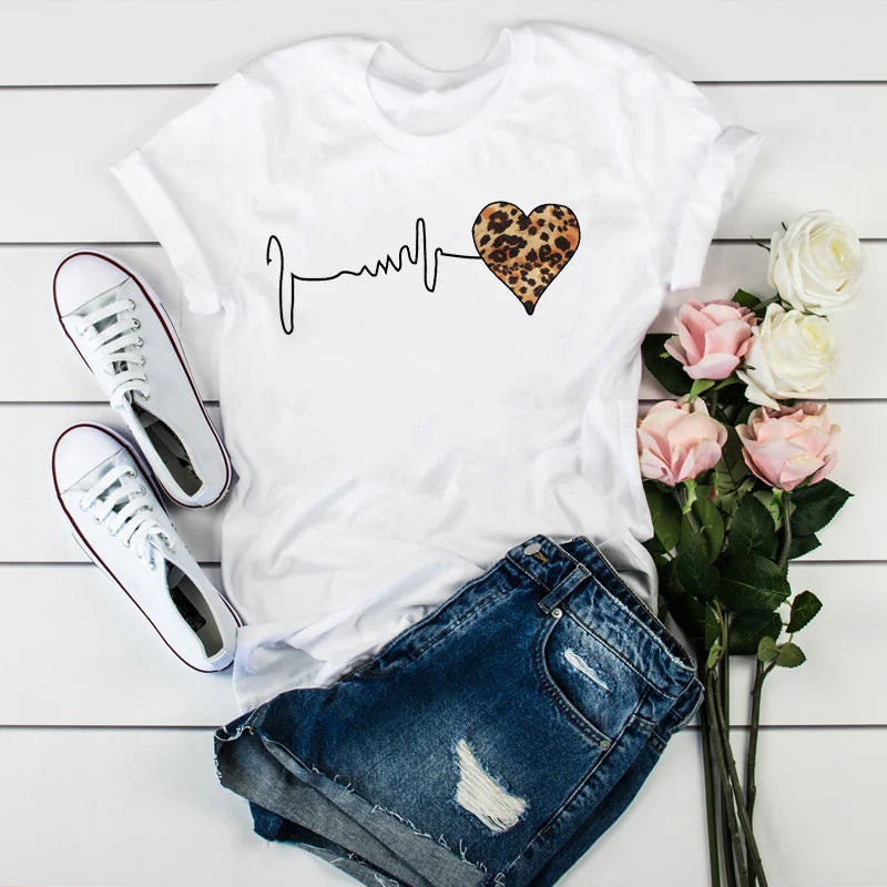 Summer Leopard Heartbeat Print Tee – Harajuku Style - 3KDyn