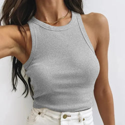 Ribbed Crop Tank Top - Sleeveless U-Neck Solid Summer Vest - 3KDyn