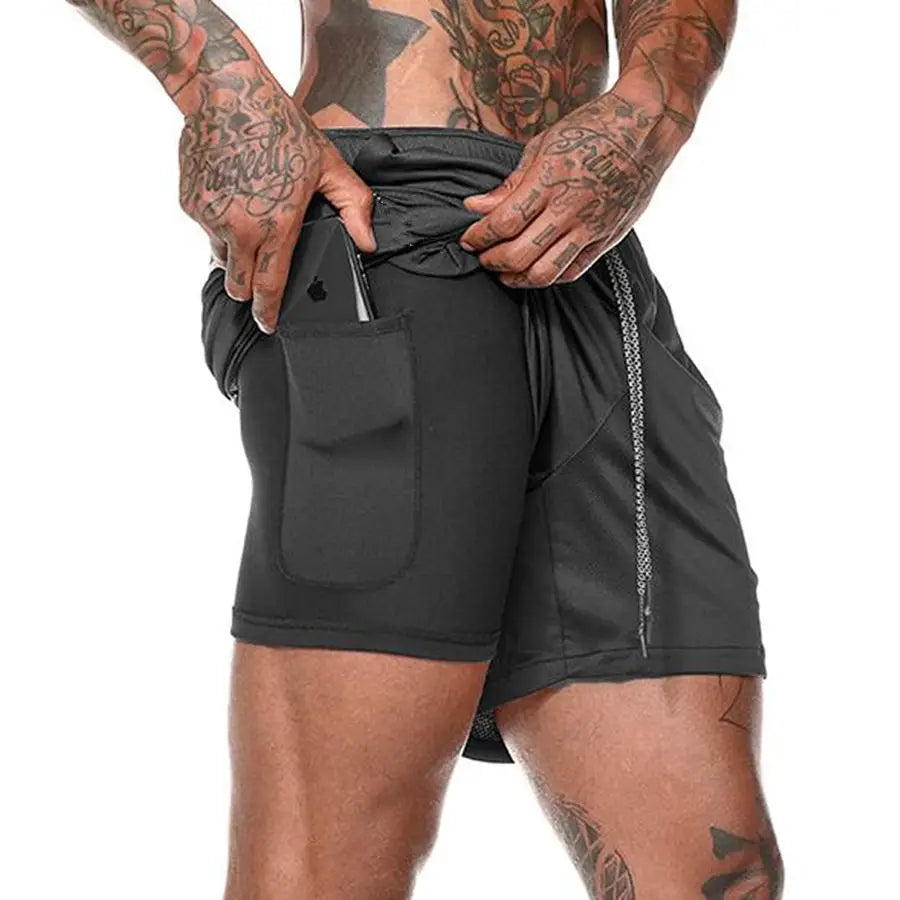 Men's 2-in-1 Sports Running Shorts – Quick-Dry & Zipper Pocket - 3KDyn