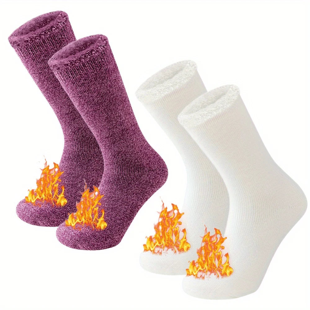 2-Pack Thermal Crew Socks (Unisex) – Fleece-Lined Winter Socks for Hiking & Skiing - 3KDyn