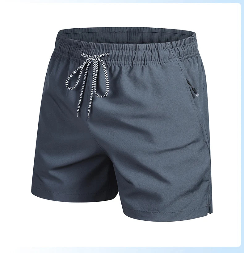 Gray shorts with drawstring on a white background