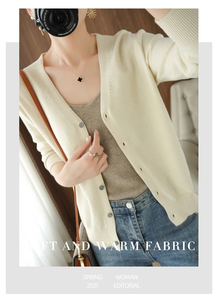 Women’s cotton V-neck button cardigan