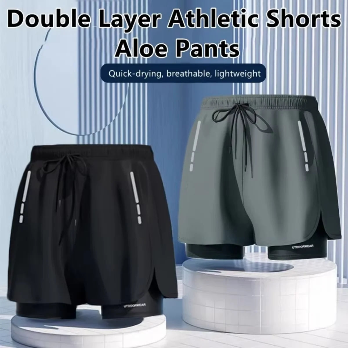Men’s two-layer athletic swim shorts with inner liner, quick-dry black boardshorts | 3KDyn