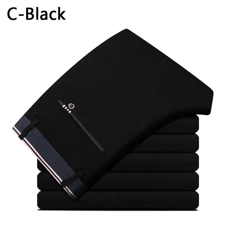 Men's Summer Straight-Leg Business Casual Trousers – Lightweight, Elastic Waist, Full Length - 3KDyn