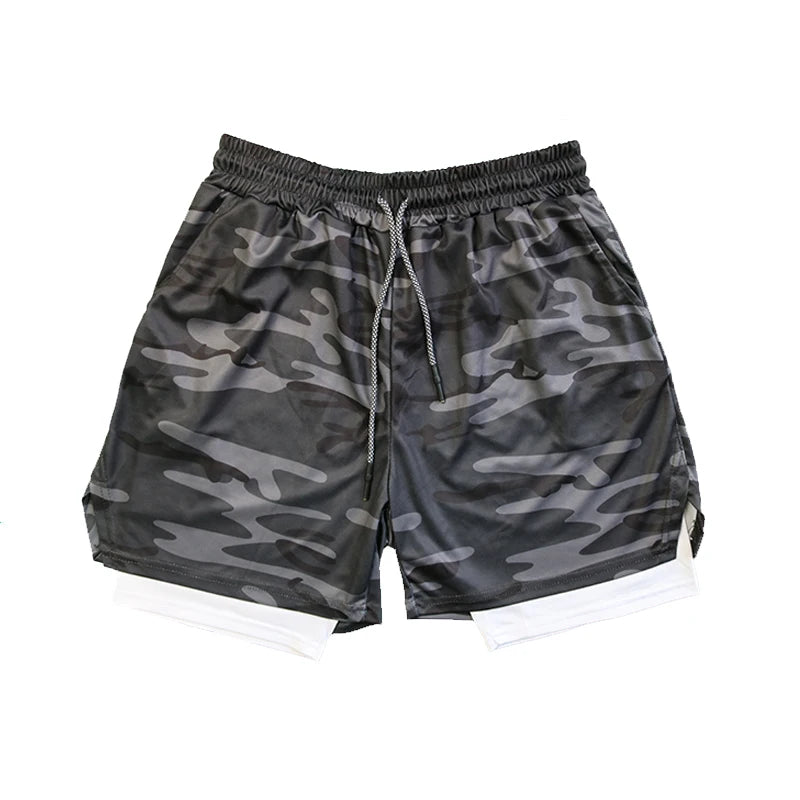 Men's Double Layer Fitness Shorts Drawstring Mesh Lining Elastic Waist Breathable Quick Dry to Beach Pool Summer Male - 3KDyn