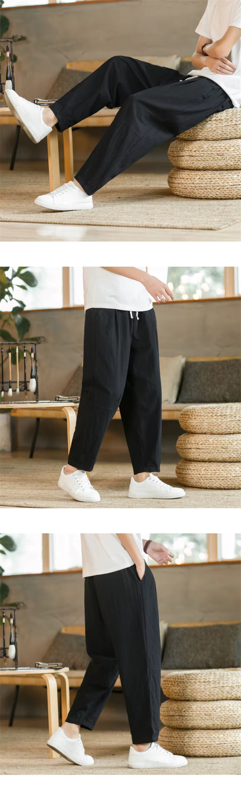 Men's Cotton-Linen Drawstring Pants – Light, Breathable & Relaxed - 3KDyn