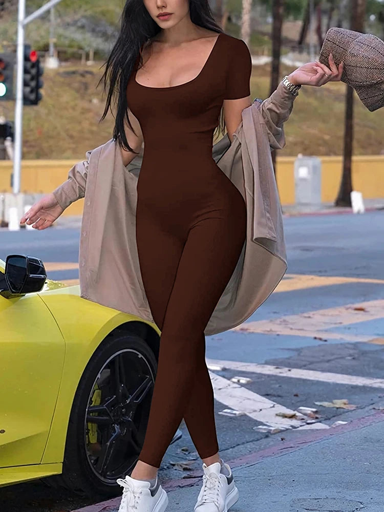 Women’s Short Sleeve Bodycon Jumpsuit – S–2XL, 7 Colors - 3KDyn