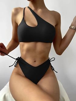 One Shoulder Bikini Set with Cut-Out Design – Sexy & Supportive Swimwear for Women - 3KDyn