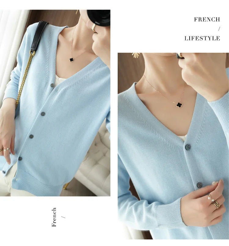 Women’s cotton V-neck button cardigan