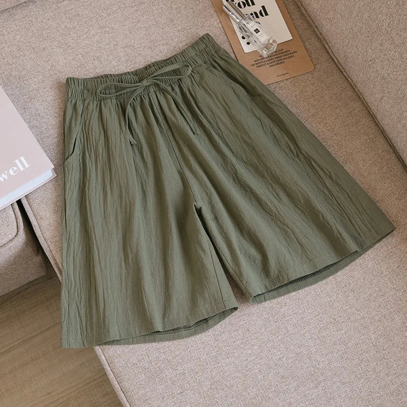 2024 Women Cotton Shorts,Summer Casual Solid Two Pockets shorts high waist loose shorts for girls Soft Cool female shorts - 3KDyn
