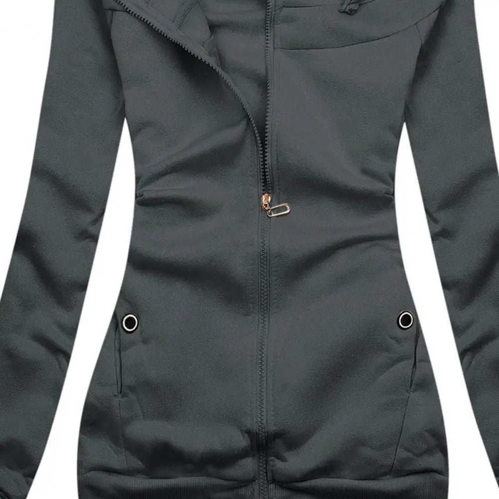 Women’s slim fit zipper hoodie jacket with drawstring waist in pink, navy blue, and gray | 3KDyn