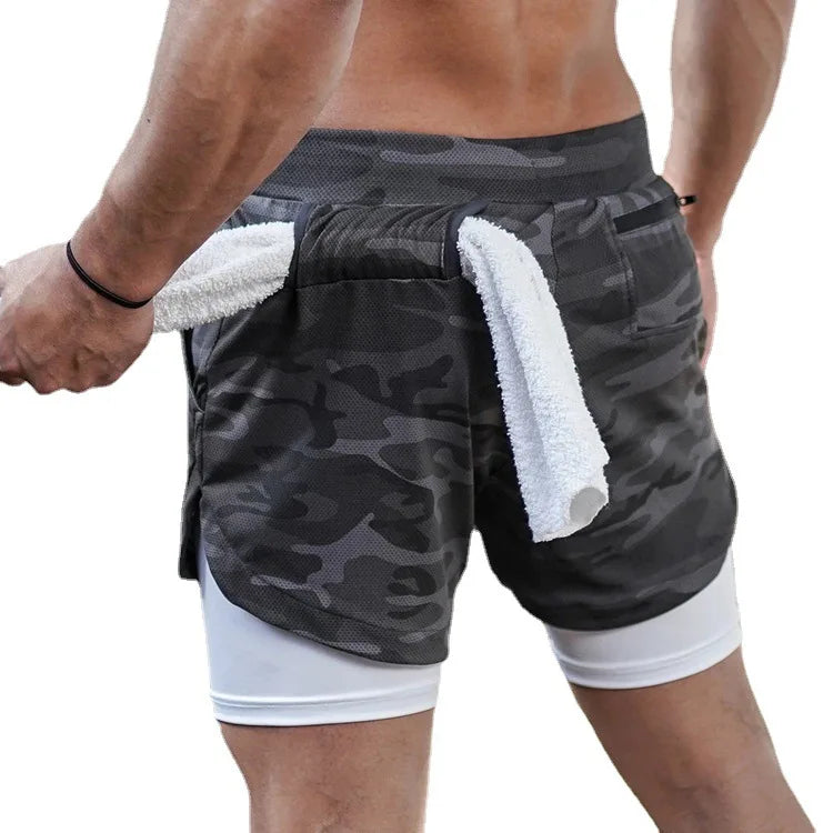 Men's Double Layer Fitness Shorts with Phone Pocket – Quick-Dry & Breathable - 3KDyn