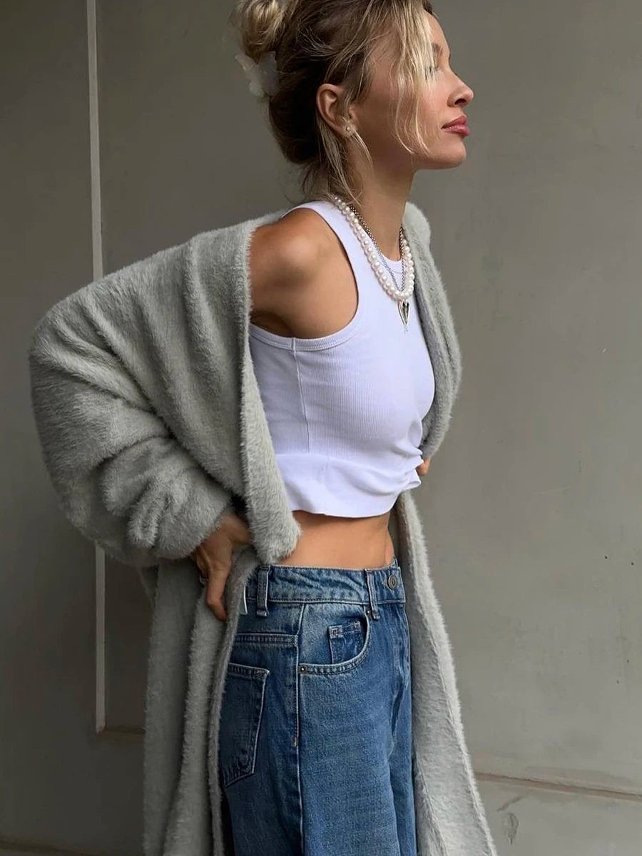 Women’s soft knit cardigan vest and midi dress separates