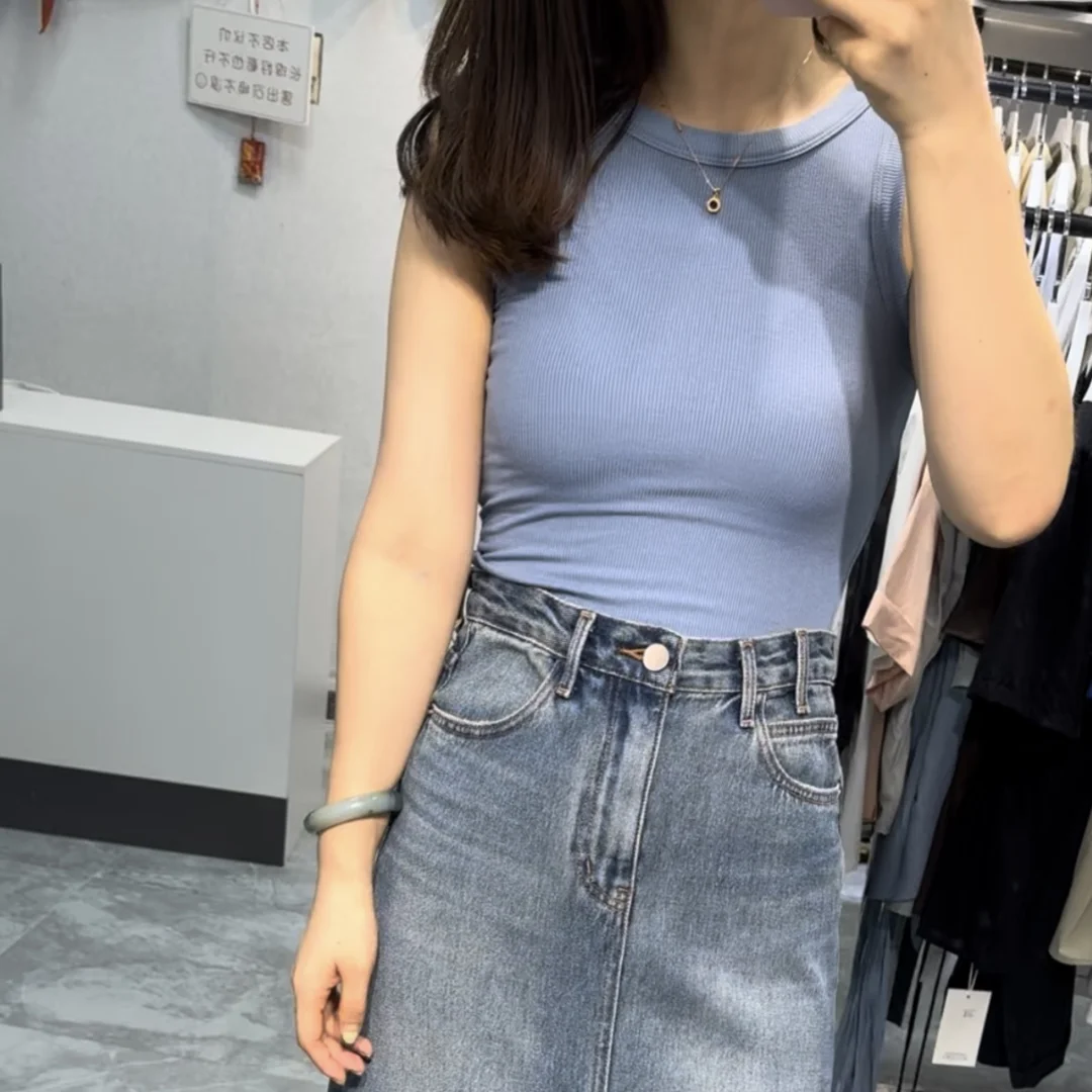 Ribbed Crop Tank Top - Sleeveless U-Neck Solid Summer Vest - 3KDyn