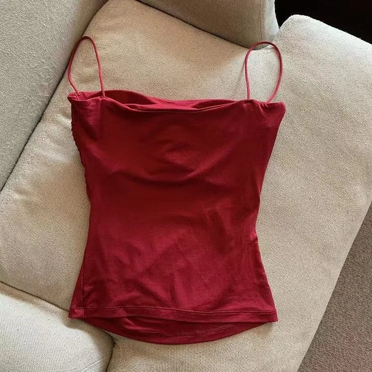 Red ruched sleeveless cami top