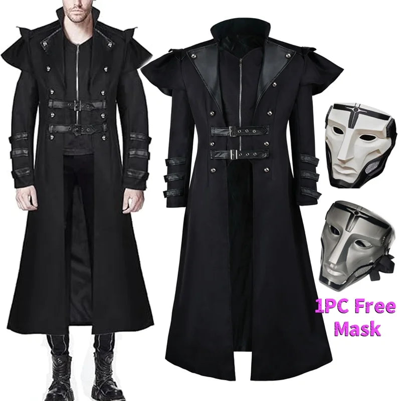 Men’s black gothic steampunk coat and mask Halloween costume