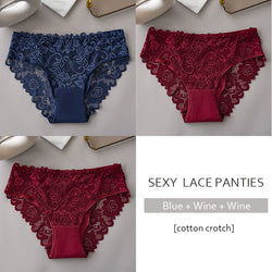 Women’s Lace Briefs 3‑Pack – Floral Embroidery, Mid‑Rise - 3KDyn