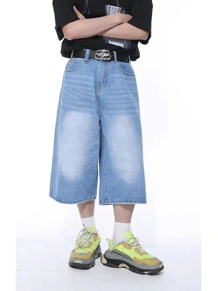 Harajuku Vintage High Waist Black Retro Washed Denim Shorts Women's Fashion Casual Loose Fit Y2K Streetwear Mid Long Short - 3KDyn