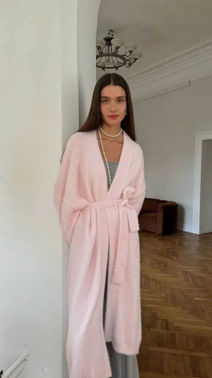 Women’s soft knit cardigan vest and midi dress separates