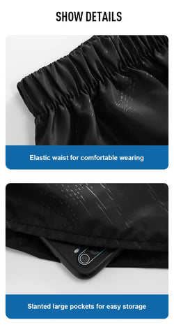 Black drawstring bag with elastic waist and large pockets on a white background