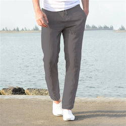Men's Cotton Linen Straight Pants - Breathable Summer Trousers with Elastic Waist - 3KDyn