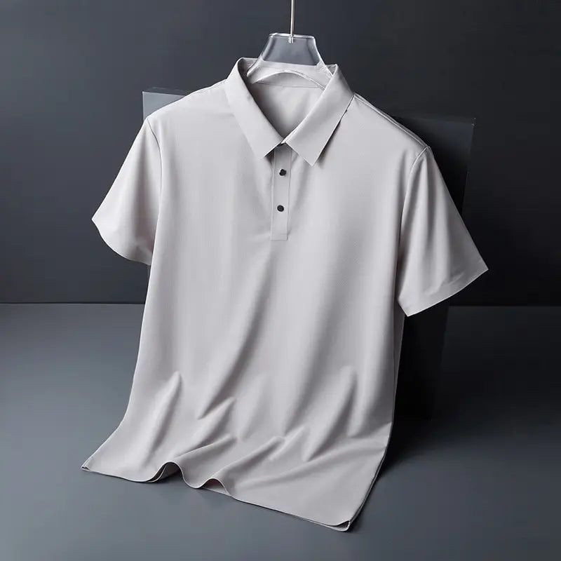 Summer Ice Silk Polo Shirt High-End T-Shirt Solid Color New Half Sleeve Non-Marking Casual Lapels Business Thin Menswear - 3KDyn