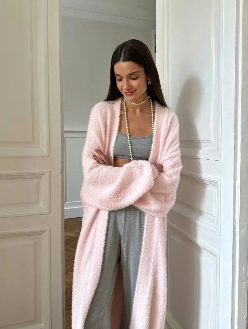 Women’s soft knit cardigan vest and midi dress separates