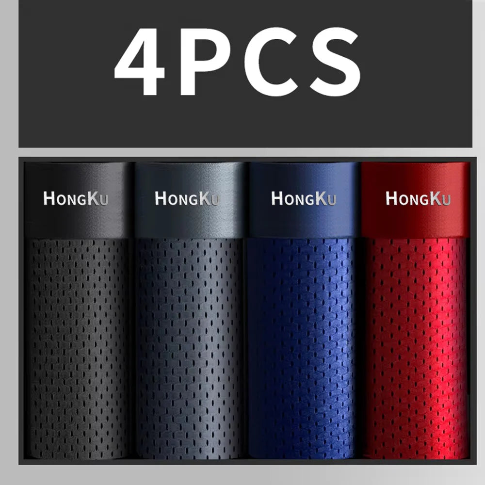 Four Hongku branded containers in black, gray, blue, and red on a gray background with '4PCS' text above.