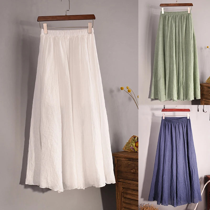 Women’s pleated cotton linen maxi skirt in multiple colors | 3KDyn