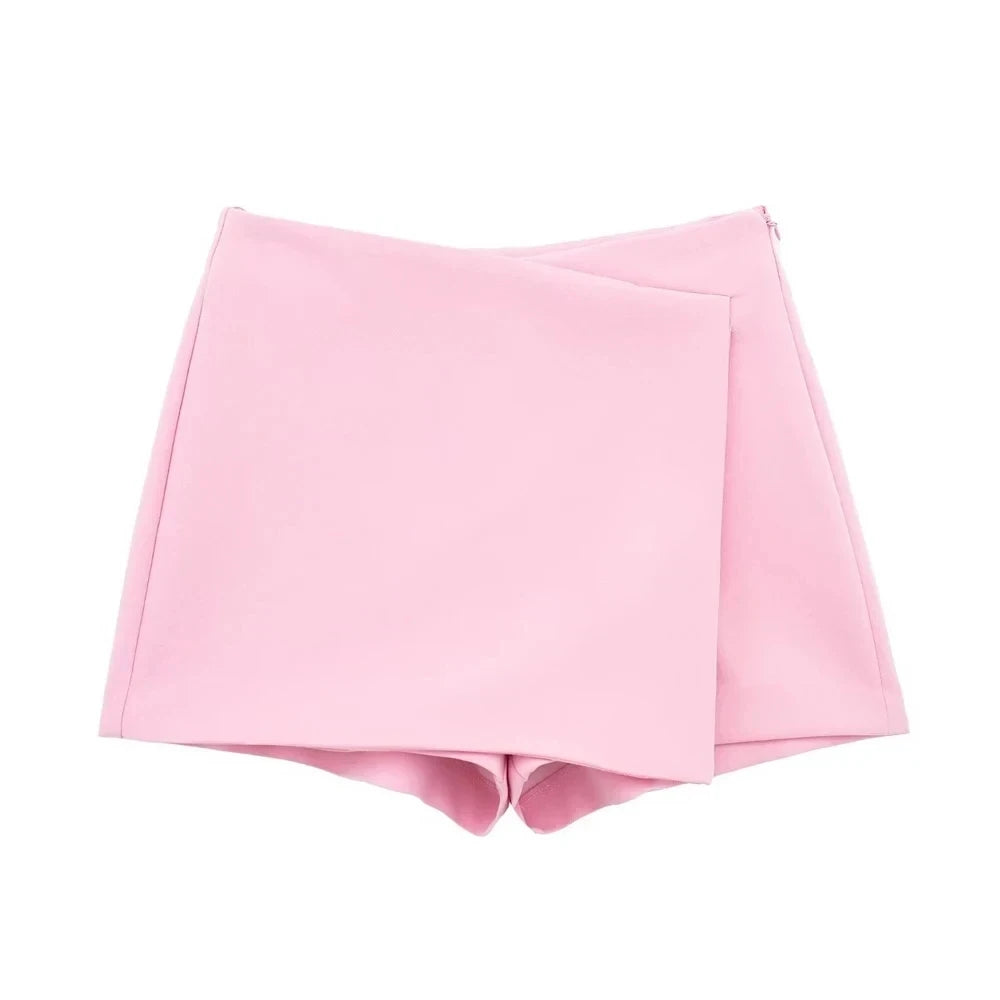 TRZA Women Fashion Pareo Style Asymmetric Shorts Skirts Vintage High Waist Side Zipper Female Skort Mujer - 3KDyn