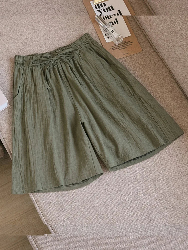 2024 Women Cotton Shorts,Summer Casual Solid Two Pockets shorts high waist loose shorts for girls Soft Cool female shorts - 3KDyn